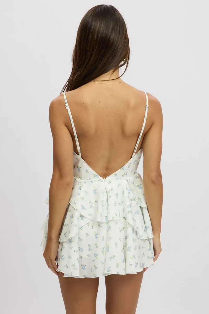 White Ditsy Ruffle Dress Singlet LowProfile Design