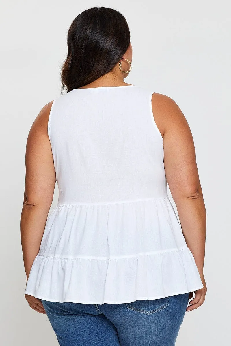 Global Cool White Tiered Top Sleeveless Linen Blend