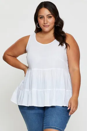 White Tiered Top Sleeveless Linen Blend Digital Glow