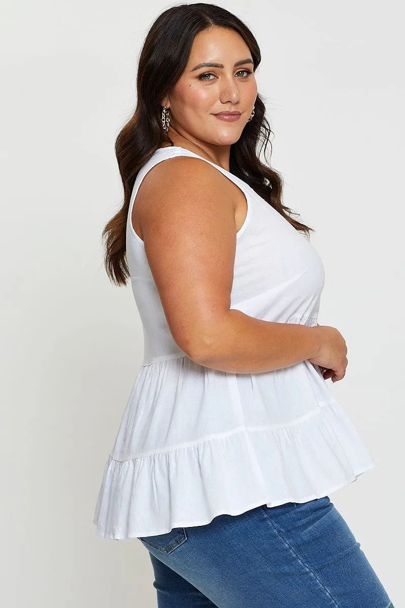 Clear Mind HypoallergenicFabric White Tiered Top Sleeveless Linen Blend