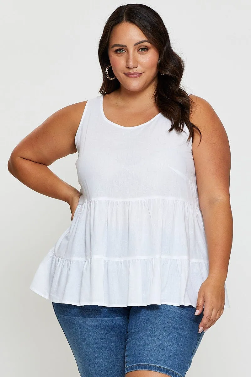 White Tiered Top Sleeveless Linen Blend Digital Glow