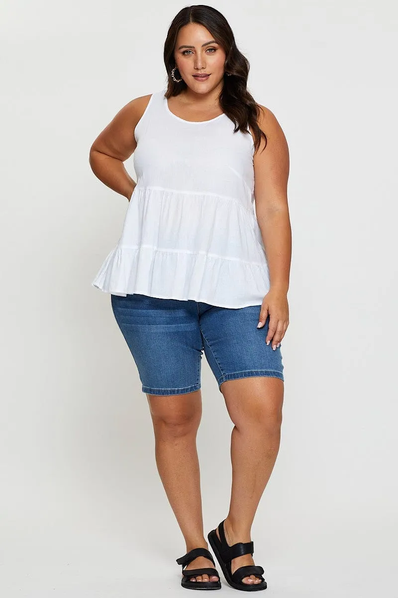 White Tiered Top Sleeveless Linen Blend Trendy Design