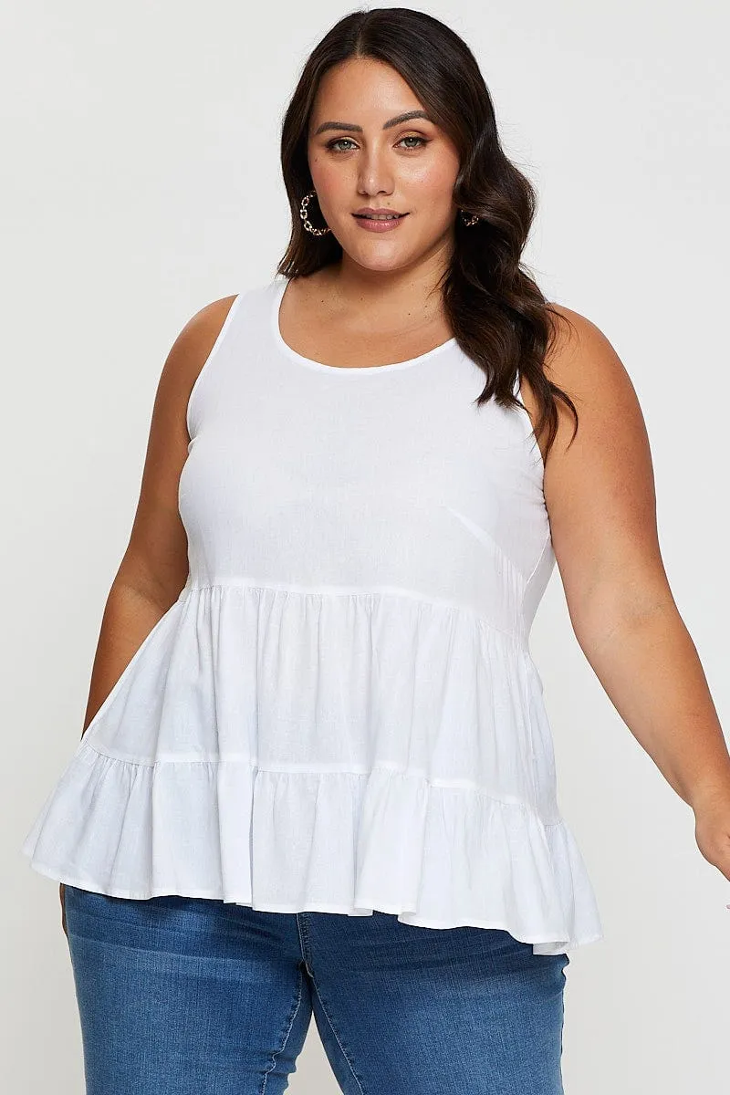 White Tiered Top Sleeveless Linen Blend All-Weather Wear