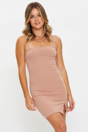 Brown Sleeveless Rib Jersey Mini Bodycon Dress Flight Fit