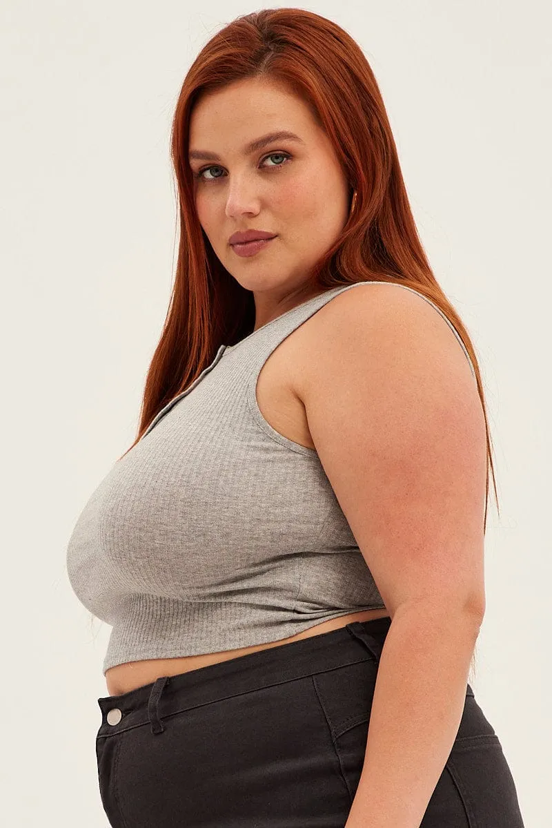 Classic Fashion Grey Tank Top Sleeveless Button Down