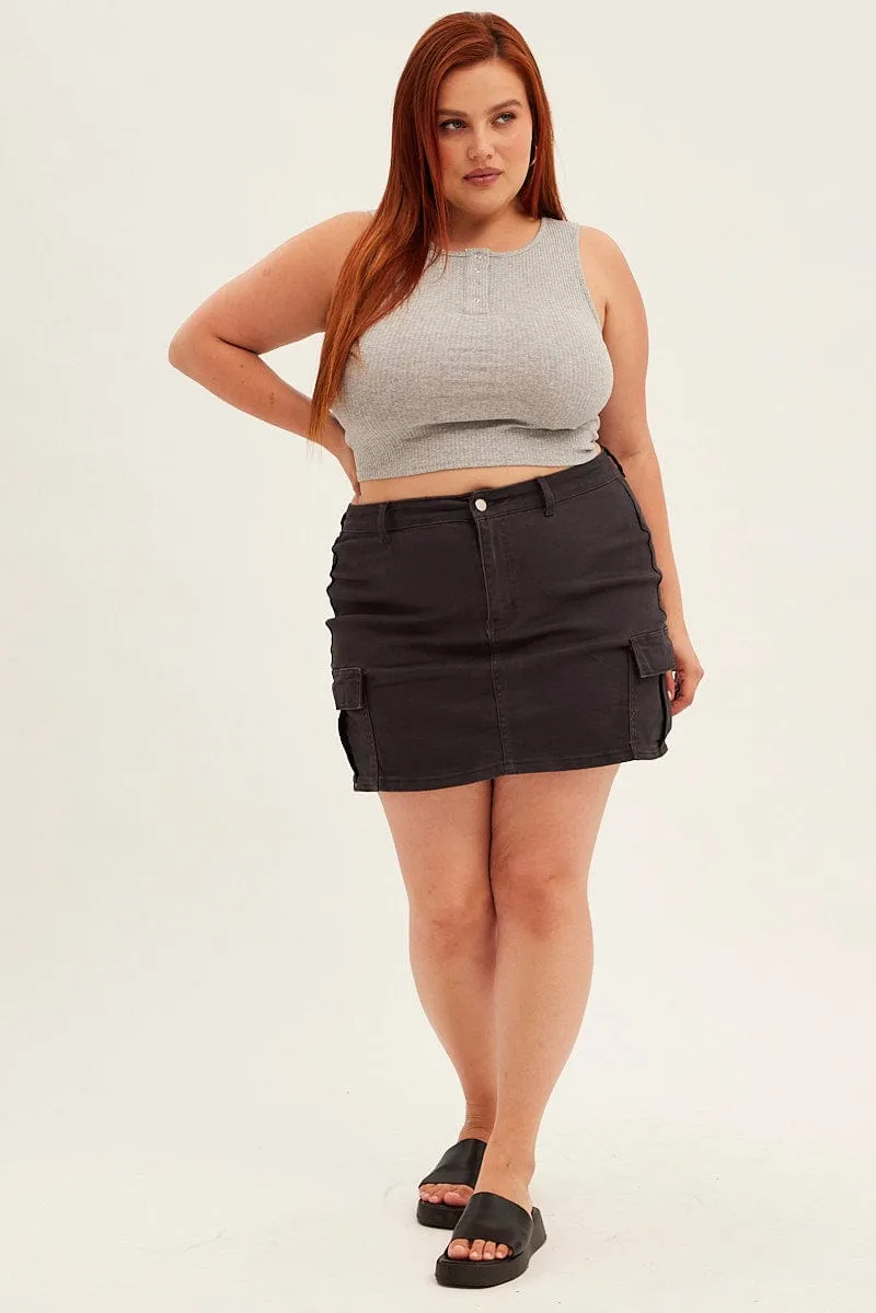 Grey Tank Top Sleeveless Button Down SlipResistantHem FourWayStretch