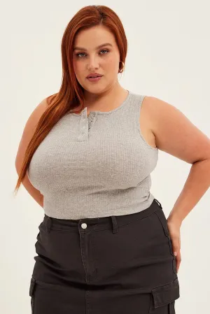Warm Fashion Sky Cool Grey Tank Top Sleeveless Button Down