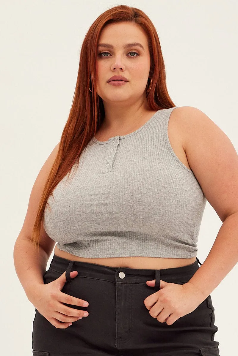 Wrinklefree SoftTouchLining Grey Tank Top Sleeveless Button Down