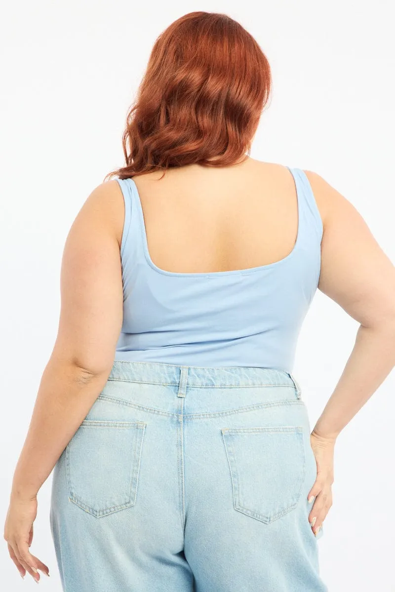 mesh ventilation FlexibleCuff Blue Bodysuit Sleeveless Square Neck Supersoft