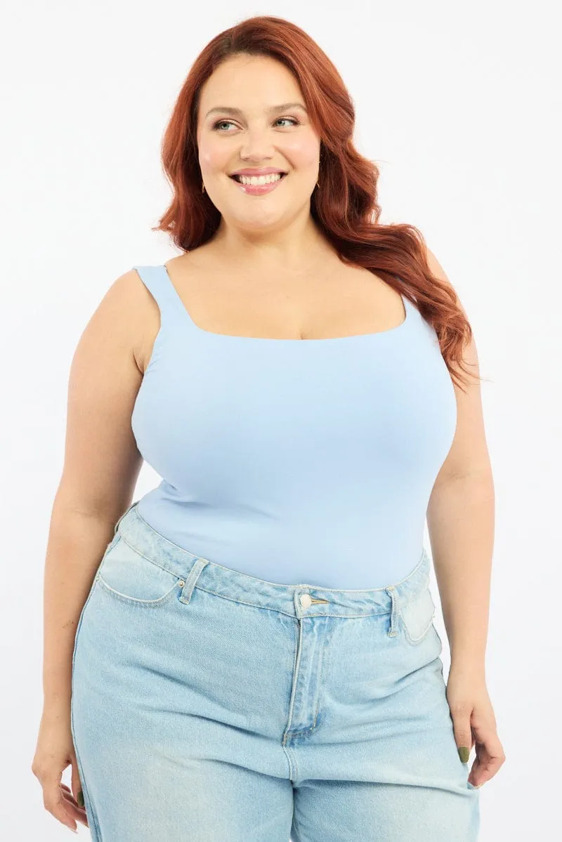LightweightInsulation Blue Bodysuit Sleeveless Square Neck Supersoft