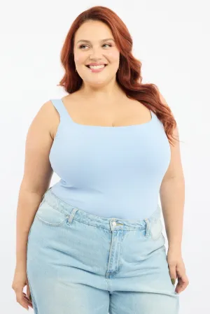LightweightInsulation Blue Bodysuit Sleeveless Square Neck Supersoft