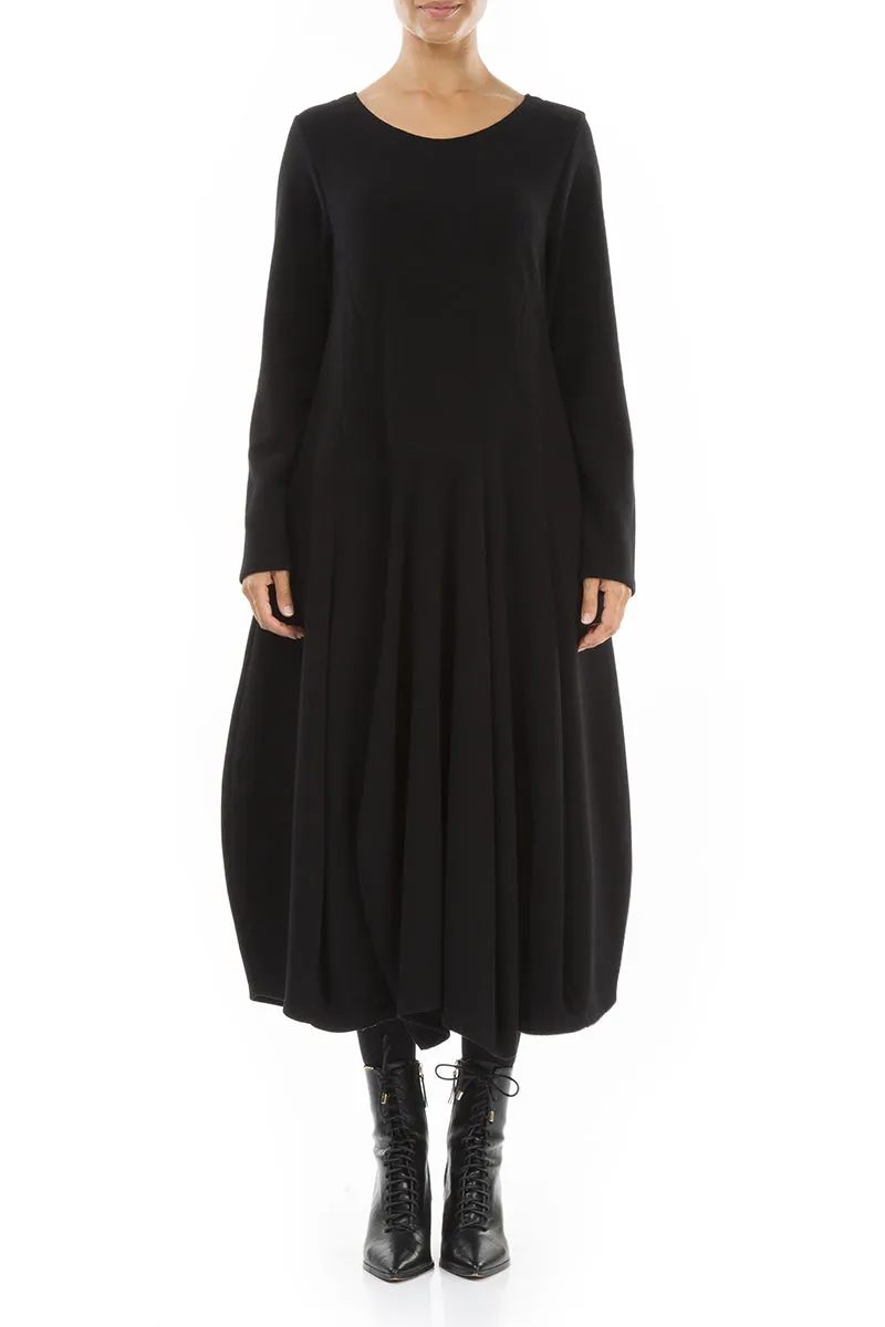 UV Protection Relaxing Wear Flared Black Jersey Cotton Dress