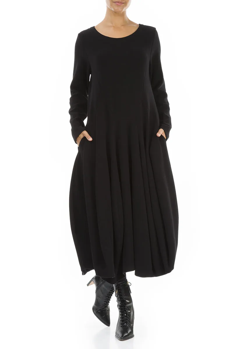 Flared Black Jersey Cotton Dress Modern Chic FadeResistant