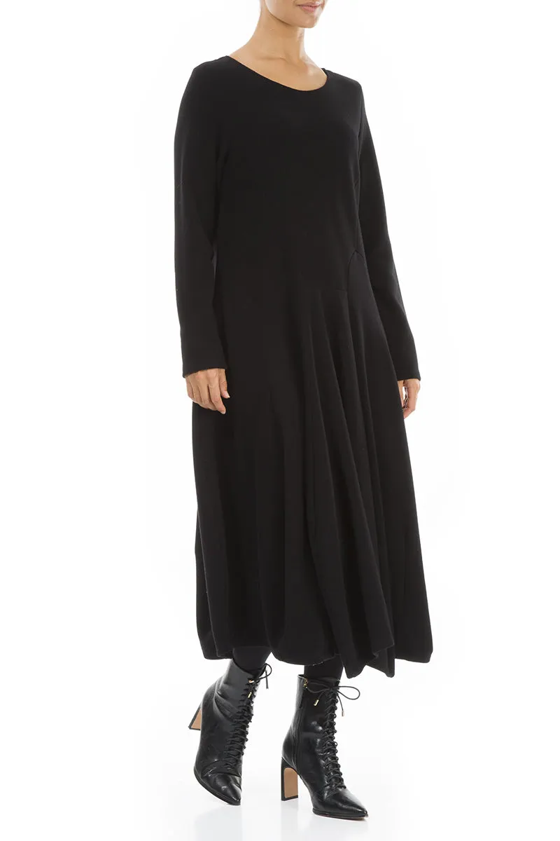 Flared Black Jersey Cotton Dress SeamlessConstruction