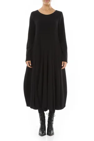 UV Protection Relaxing Wear Flared Black Jersey Cotton Dress
