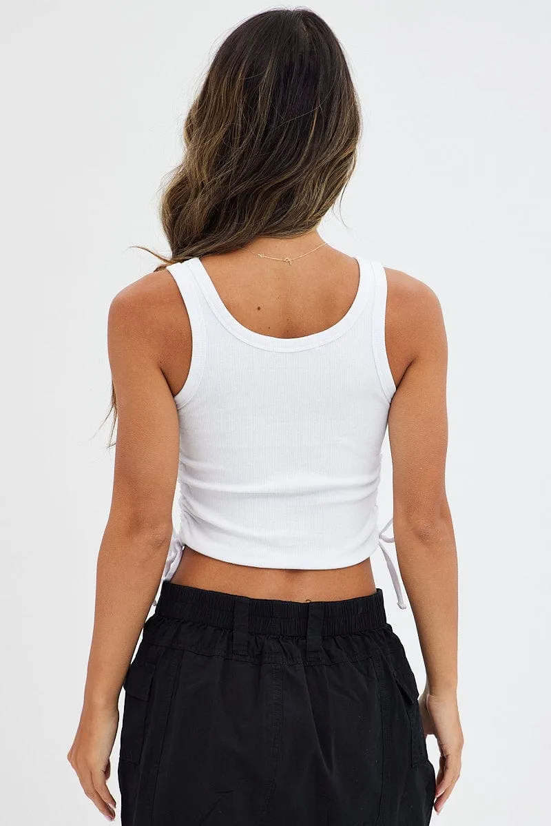 Lounge Gear White Tank Crop Top Round Neck Embroidery