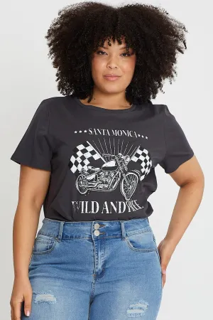 Grey Graphic T-shirt Crew Neck Short Sleeve Perfect for Travel Wedding