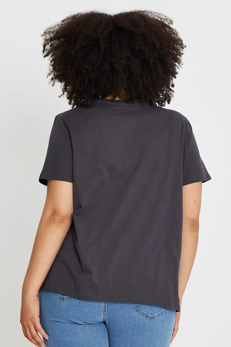 Organic Cotton Blend Grey Graphic T-shirt Crew Neck Short Sleeve