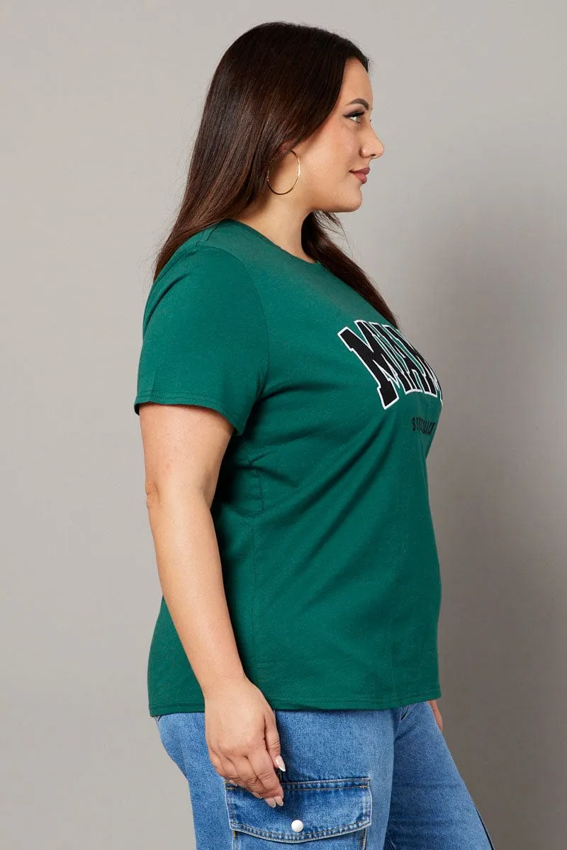 Green Graphic T-shirt Short Sleeve Crew Neck Classic Style Trend