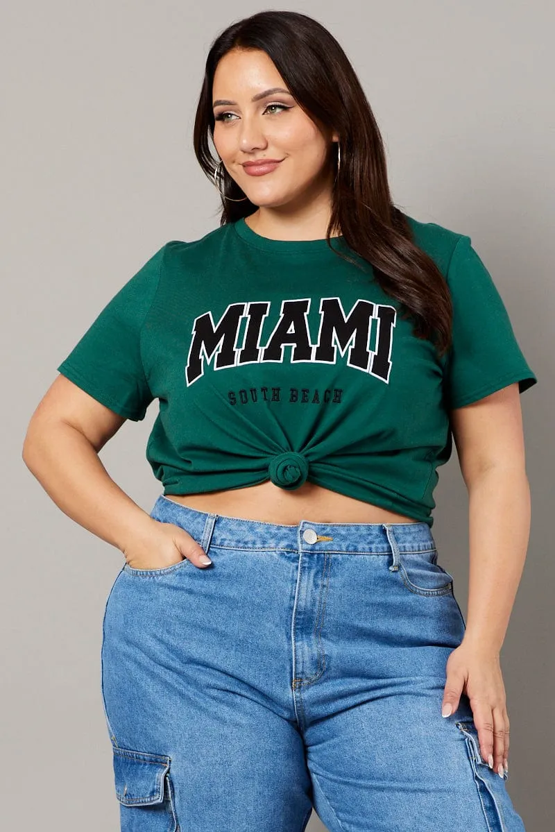Circular Knit Construction Classic Outfit Green Graphic T-shirt Short Sleeve Crew Neck