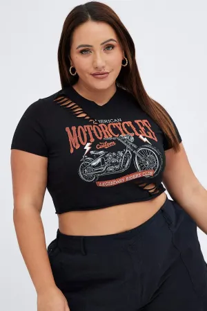 Comfy Layering Casual Choice Wear Black Crop T-shirt Moto Distressed