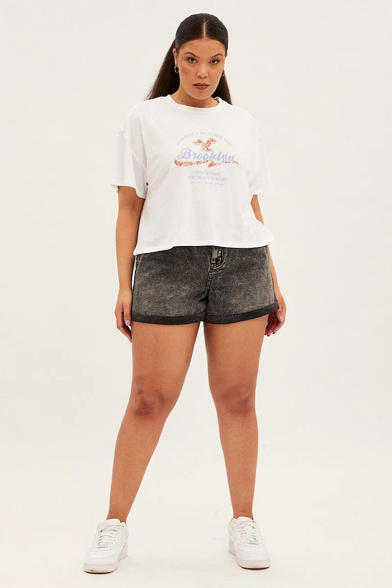 Premium Cotton Essential Top White Short Sleeve Brooklyn T-shirt