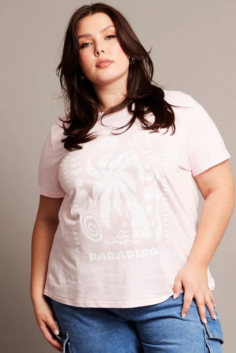 SkinFriendlyFibers Pink Graphic T-shirt Short Sleeve Crew Neck