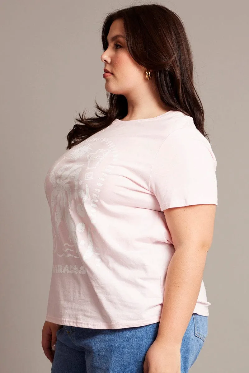 Pink Graphic T-shirt Short Sleeve Crew Neck Anti Odor Technology