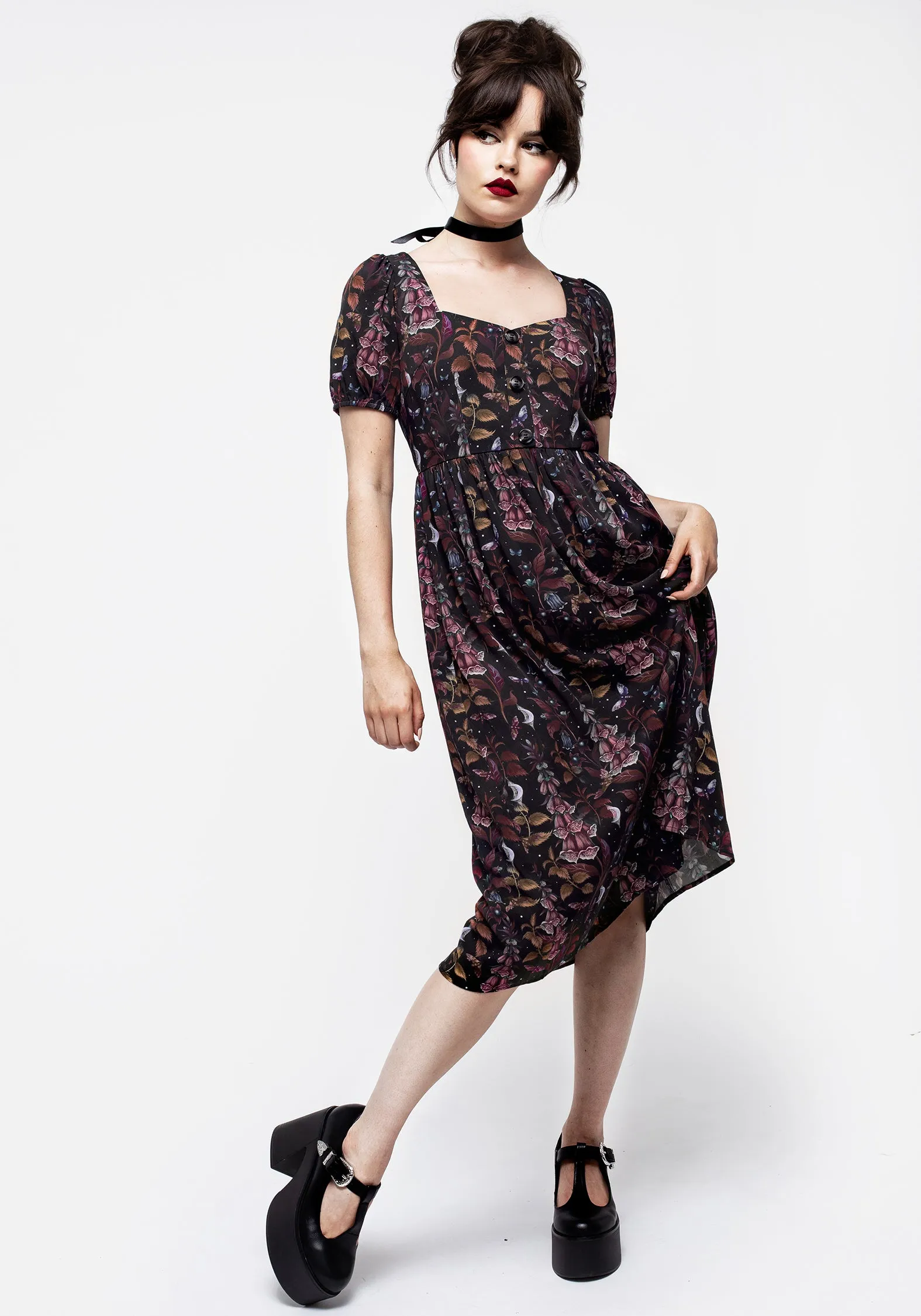 Classic Charm Foxglove Button Detail Midi Dress