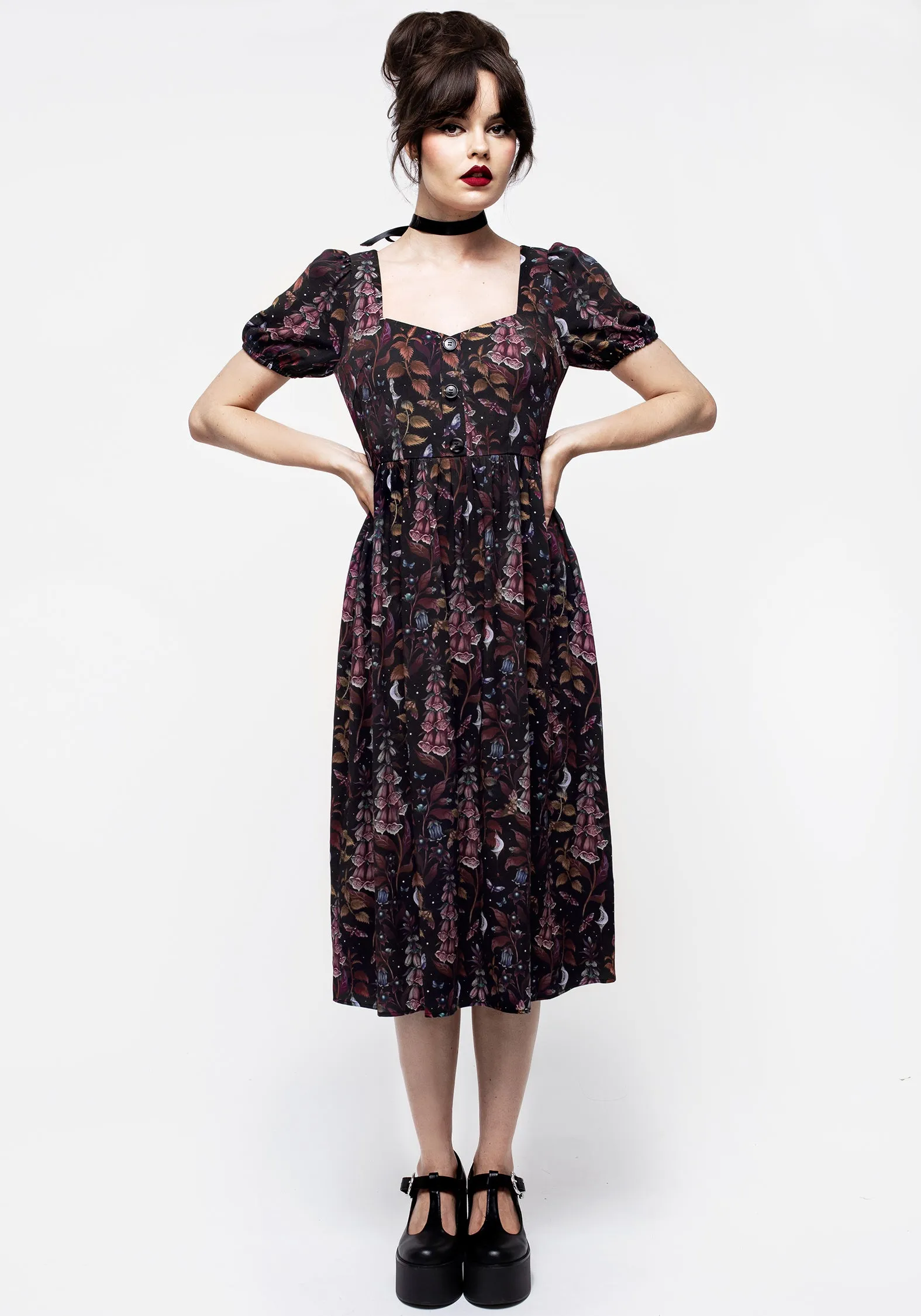 Practical yet fashionable midi Foxglove Button Detail Midi Dress