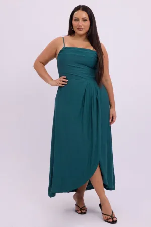 Earth Smell Sophisticated Design Green Midi Dress Sleeveless Wrap Front