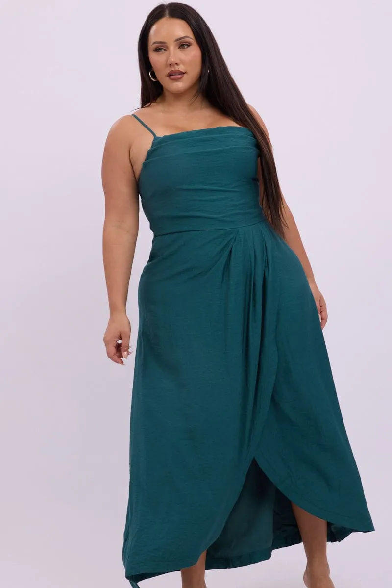 London Girl Green Midi Dress Sleeveless Wrap Front