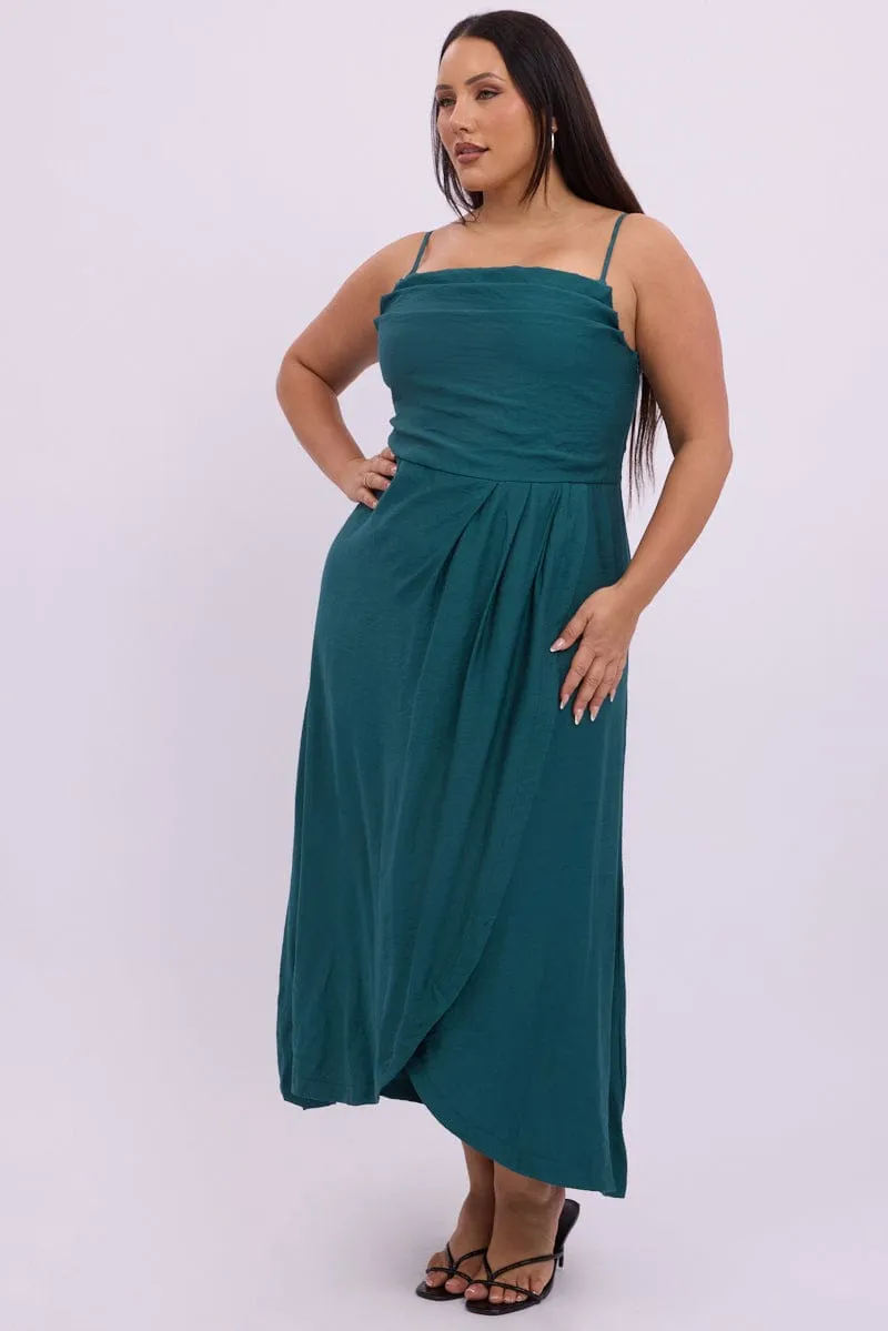 Modern Style Season Proof Green Midi Dress Sleeveless Wrap Front
