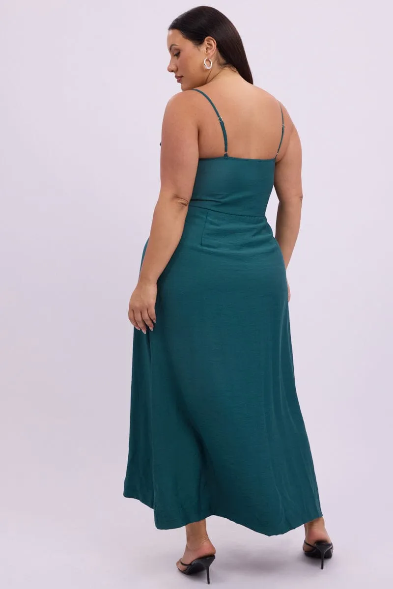 Elegant knee-length dress Green Midi Dress Sleeveless Wrap Front