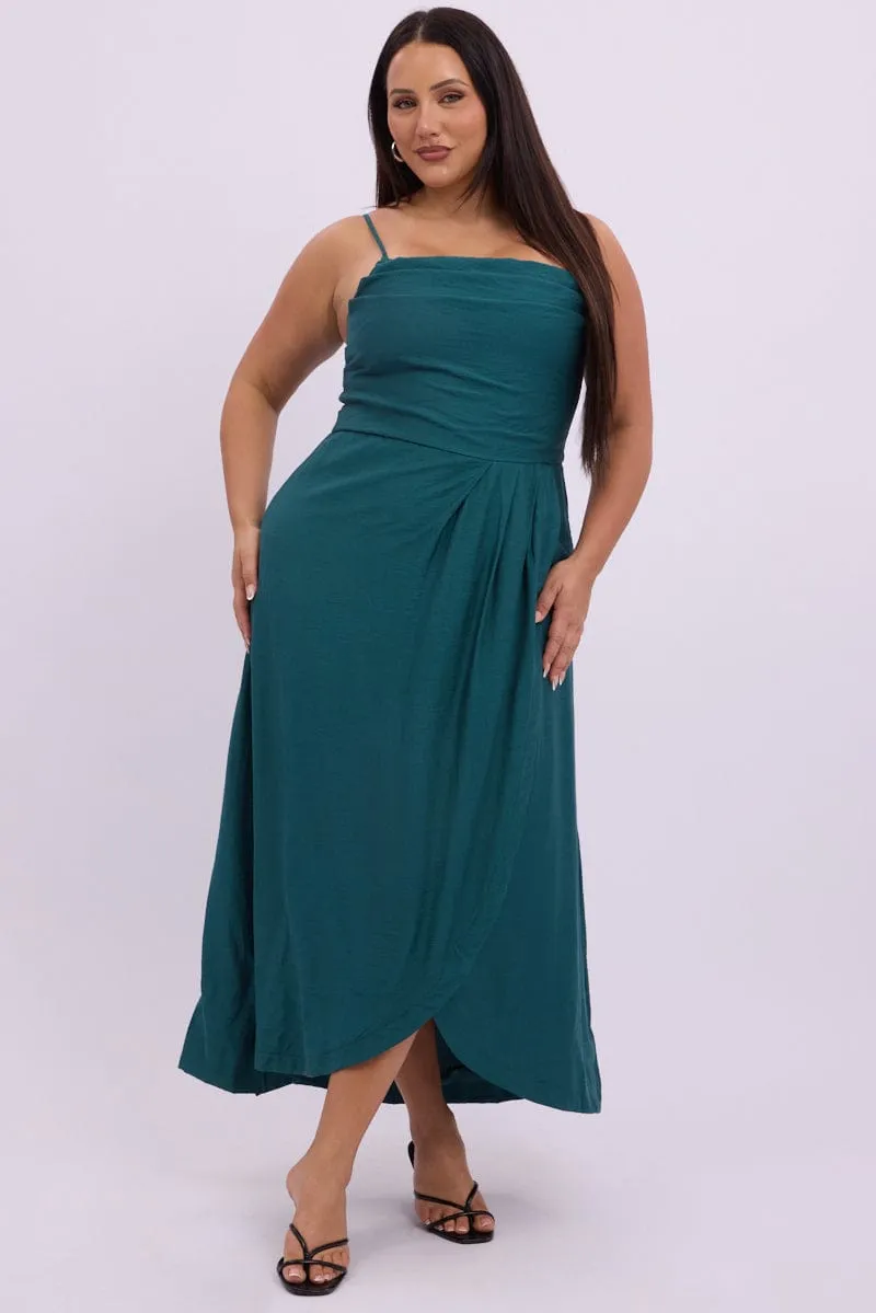 Green Midi Dress Sleeveless Wrap Front pack light Charming Wardrobe