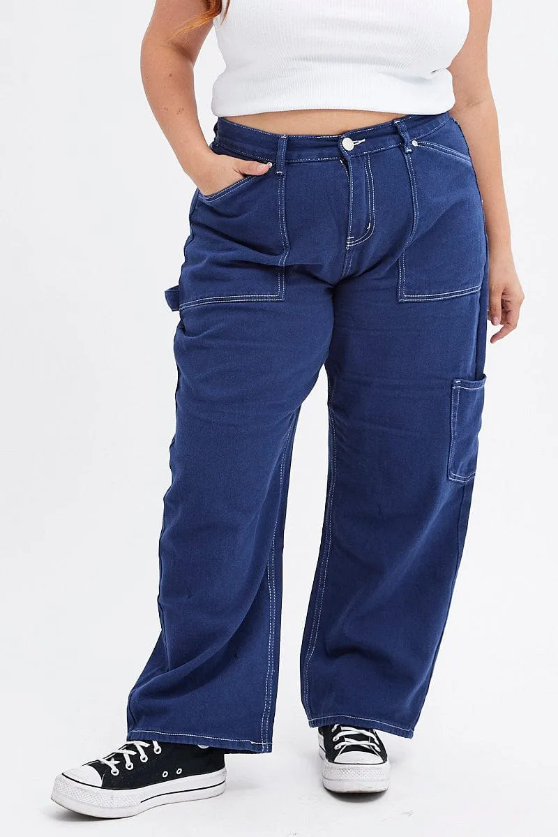 Blue Cargo Jeans Out Pocket Basic Piece clean design