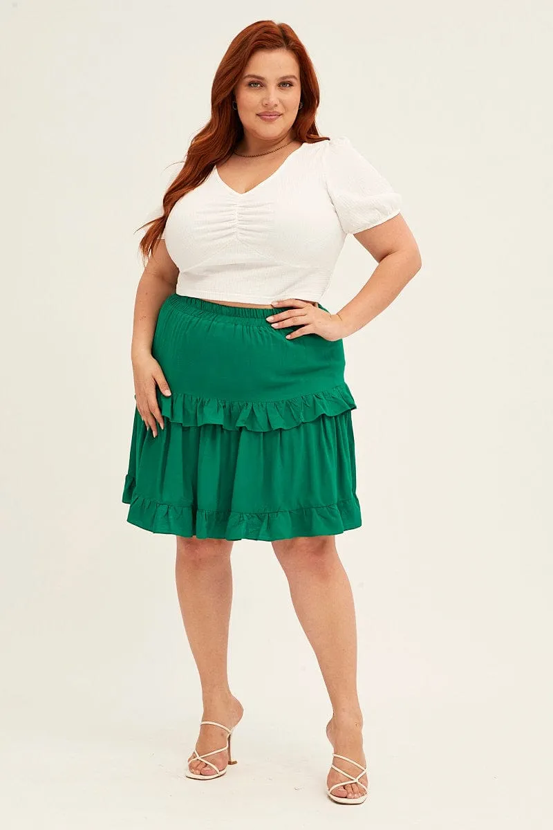 Ventilated Panels Green Mini Skirt Elastic Waist Frill Detail