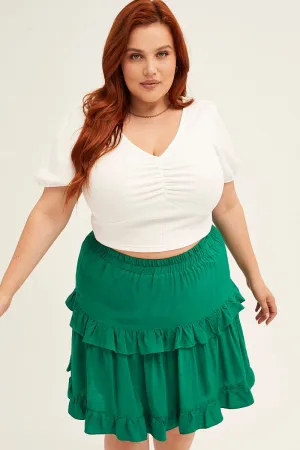 Green Mini Skirt Elastic Waist Frill Detail Secure Closure