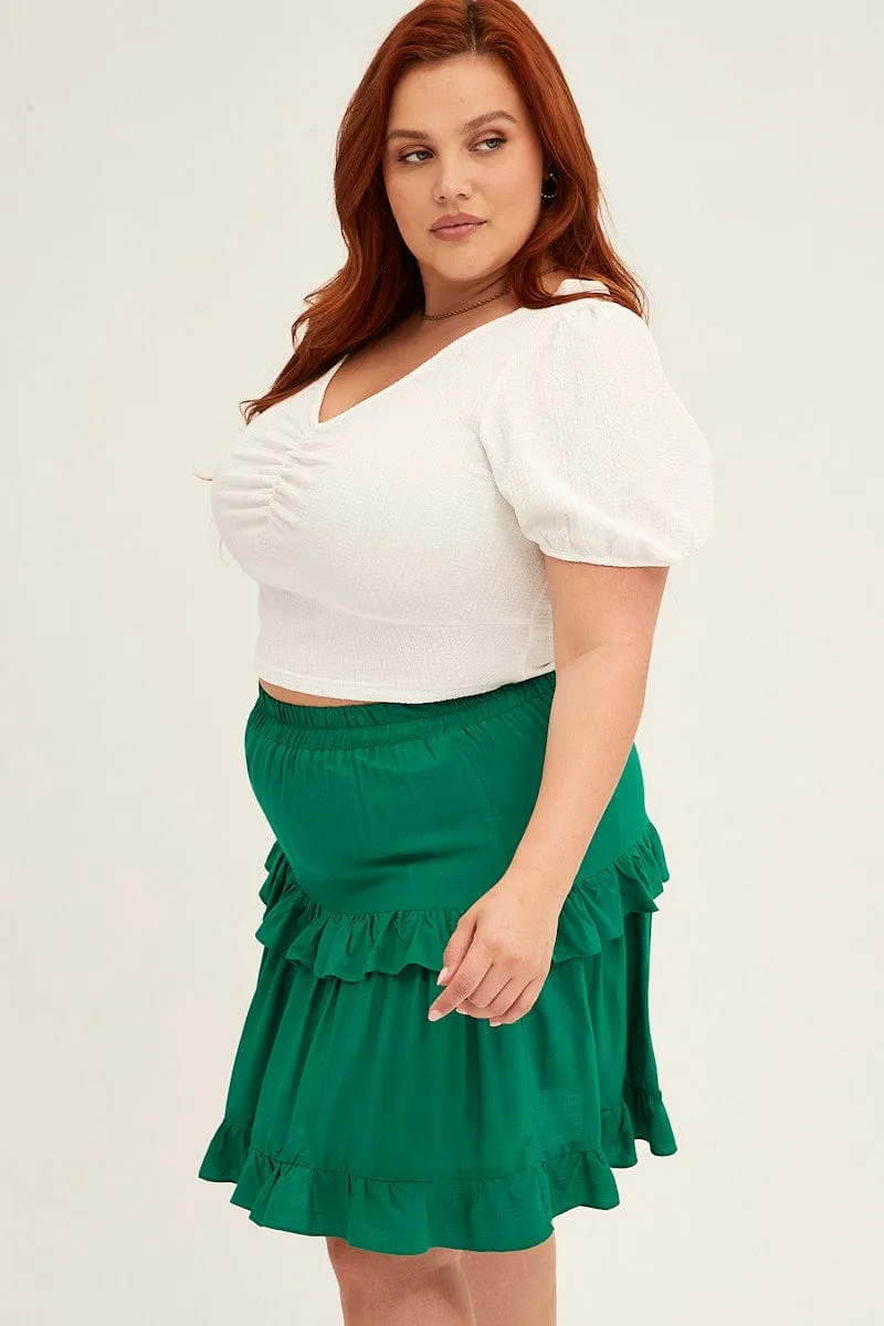 Green Mini Skirt Elastic Waist Frill Detail Flat Lay Collar