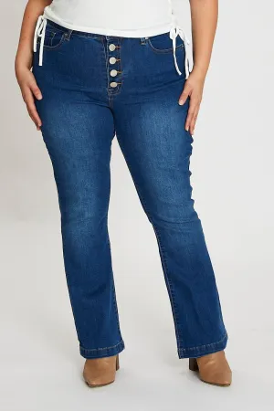 Minimalist Elegant Mid Blue High Rise Flare Denim Jeans