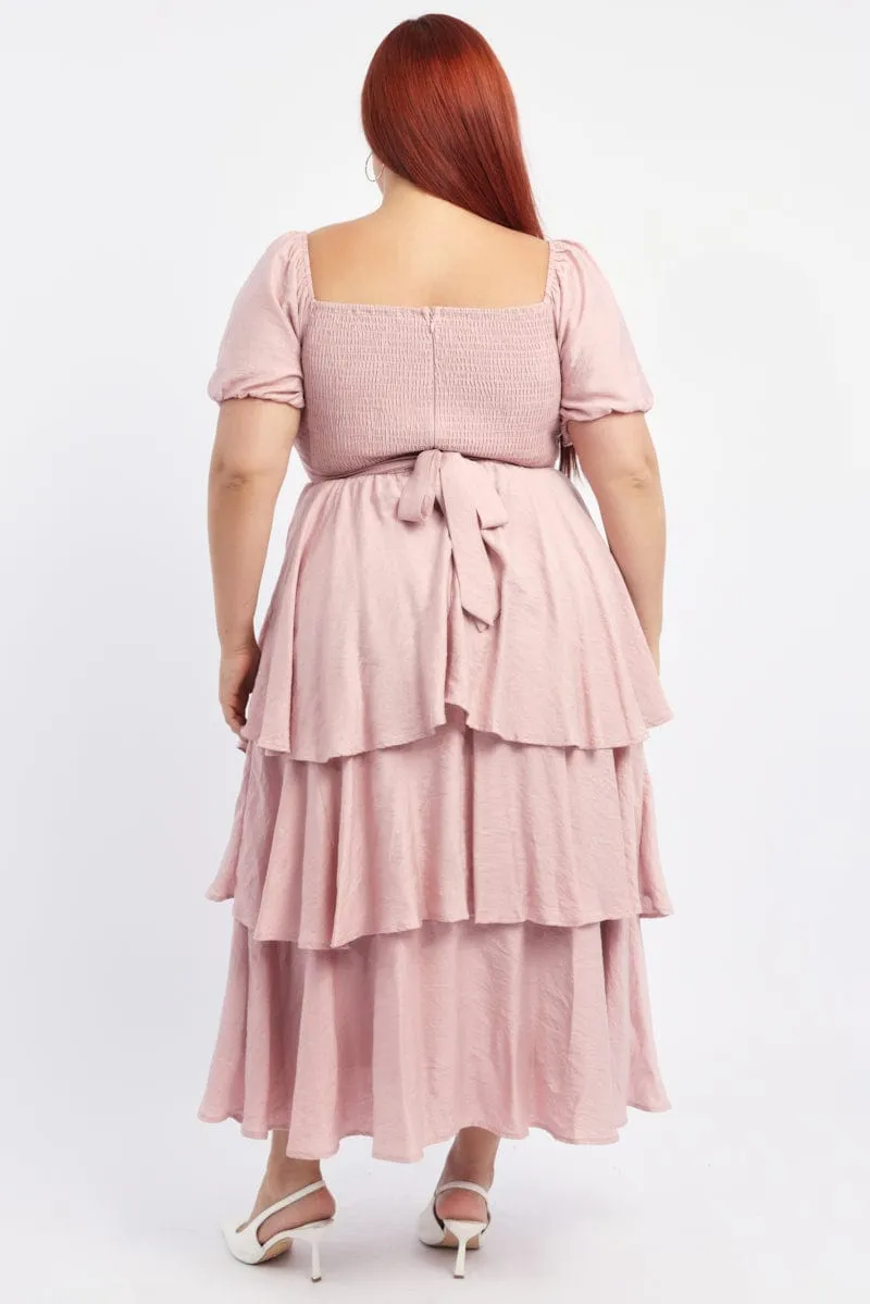Chic Vibes Pink Layered Maxi Dress Short Sleeve