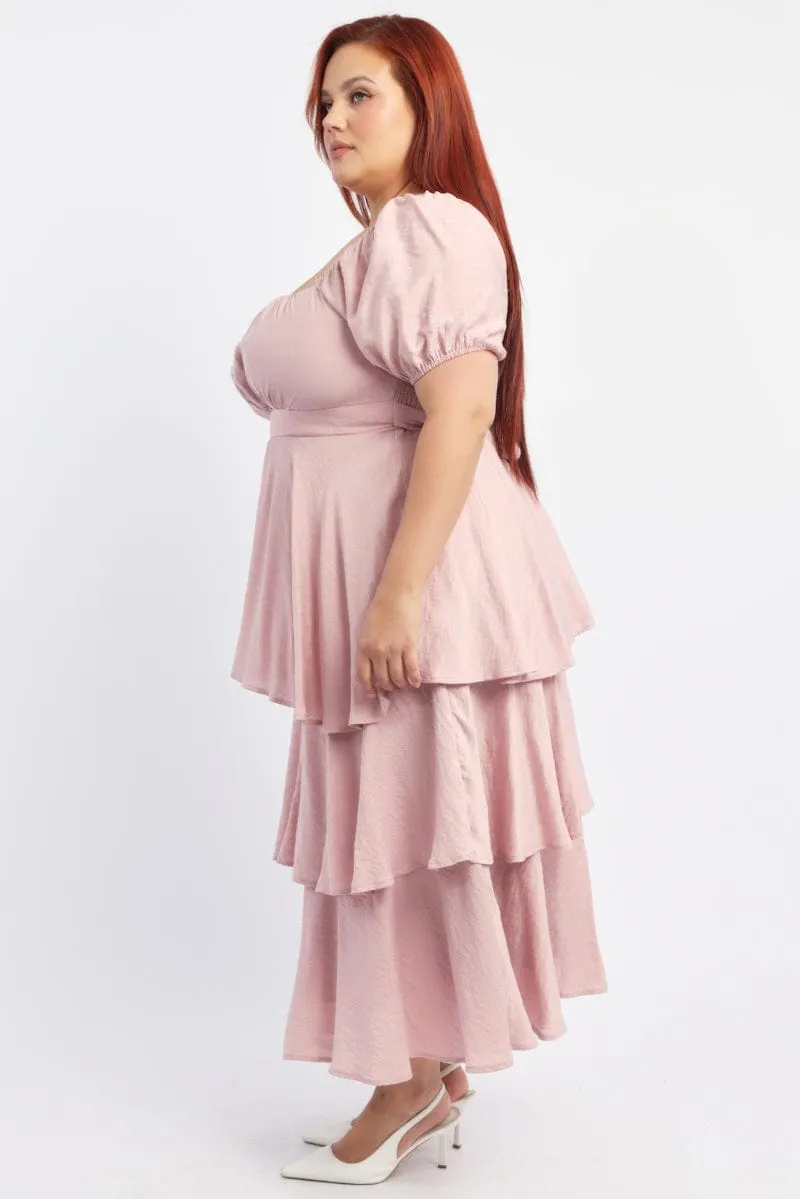 Pink Layered Maxi Dress Short Sleeve Classic Style Palace View