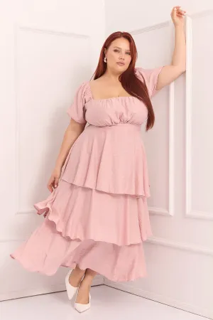 Stage Grace Maternity Look Pink Layered Maxi Dress Short Sleeve
