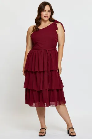 Graceful Aging Bold Dresser Red Midi Dress One Shoulder Sleeveless