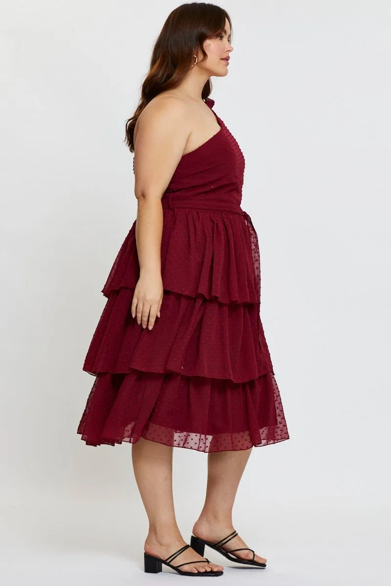 Red Midi Dress One Shoulder Sleeveless Practical travel midi Classic silhouette dress