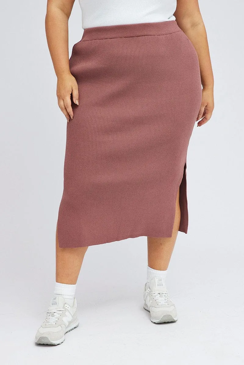 muted tone Purple Knit Skirt Midi Side Split