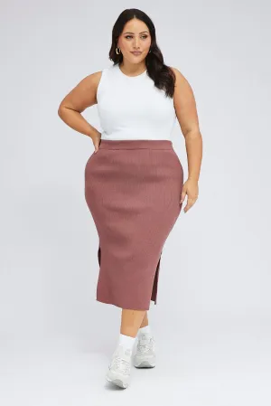 Purple Knit Skirt Midi Side Split Soft Combo