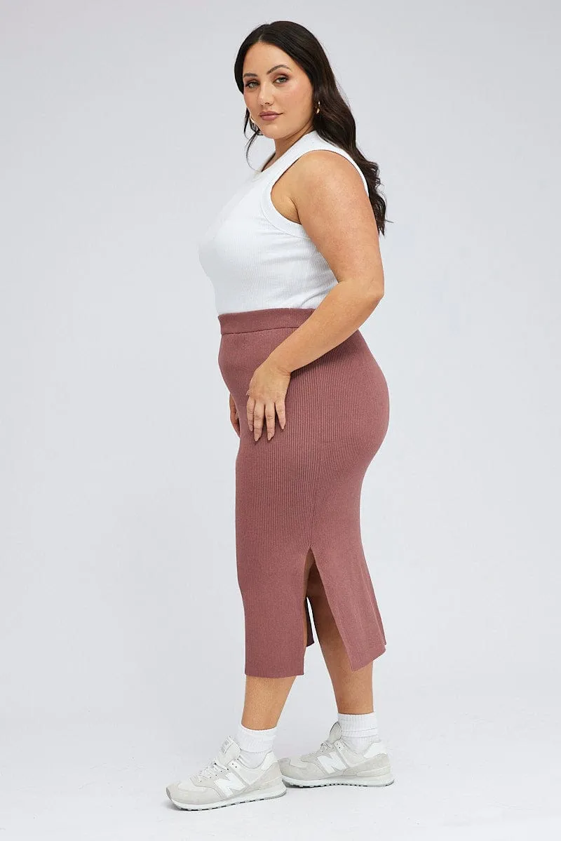 Double Stitched Purple Knit Skirt Midi Side Split
