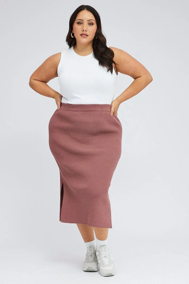 Purple Knit Skirt Midi Side Split Creative Look