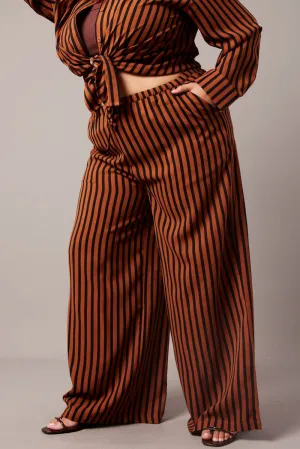 AntiSlipGrip Brown Stripe Wide Leg Pants High Rise